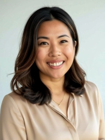Adele, Organizer for Startup Weekend San Diego. A smiling woman with shoulder-length dark hair wearing a beige silk blouse.